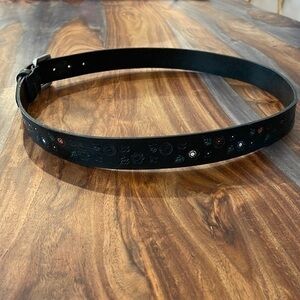 Genuine Leather Floral Belt W/ Solid Brass Buckle